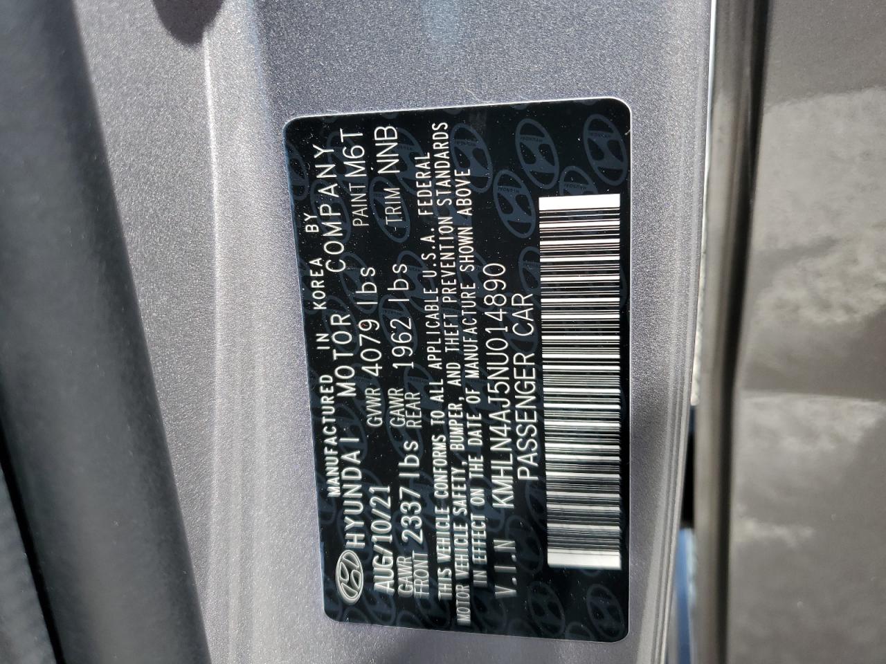 KMHLN4AJ5NU014890 2022 Hyundai Elantra Limited