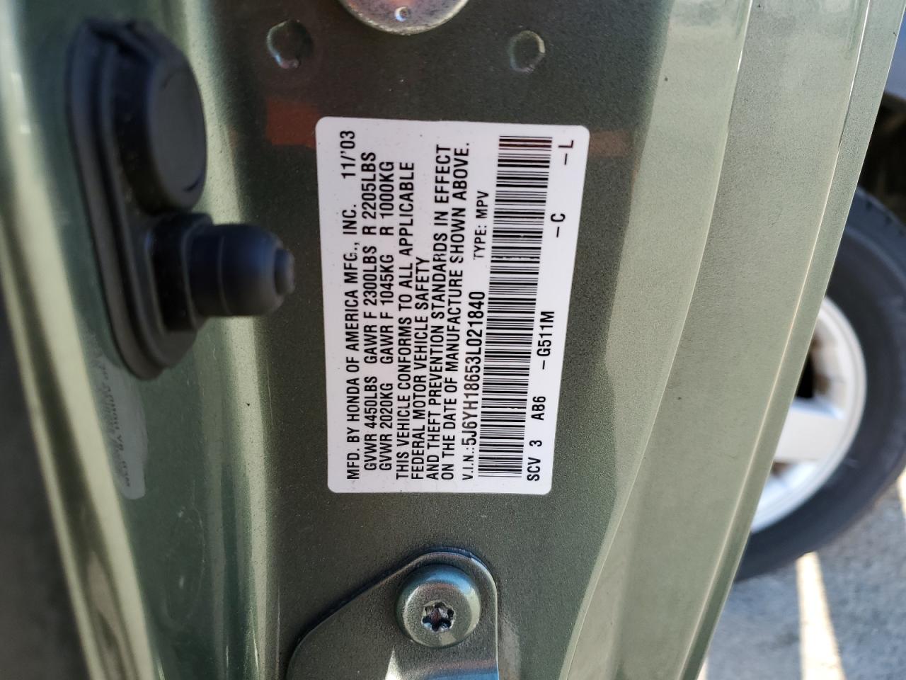 5J6YH18653L021840 2003 Honda Element Ex