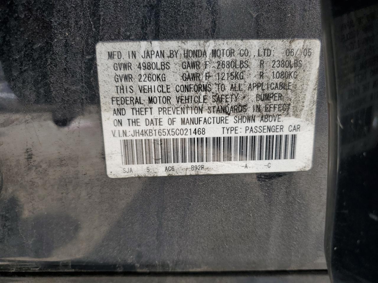 JH4KB165X5C021468 2005 Acura Rl