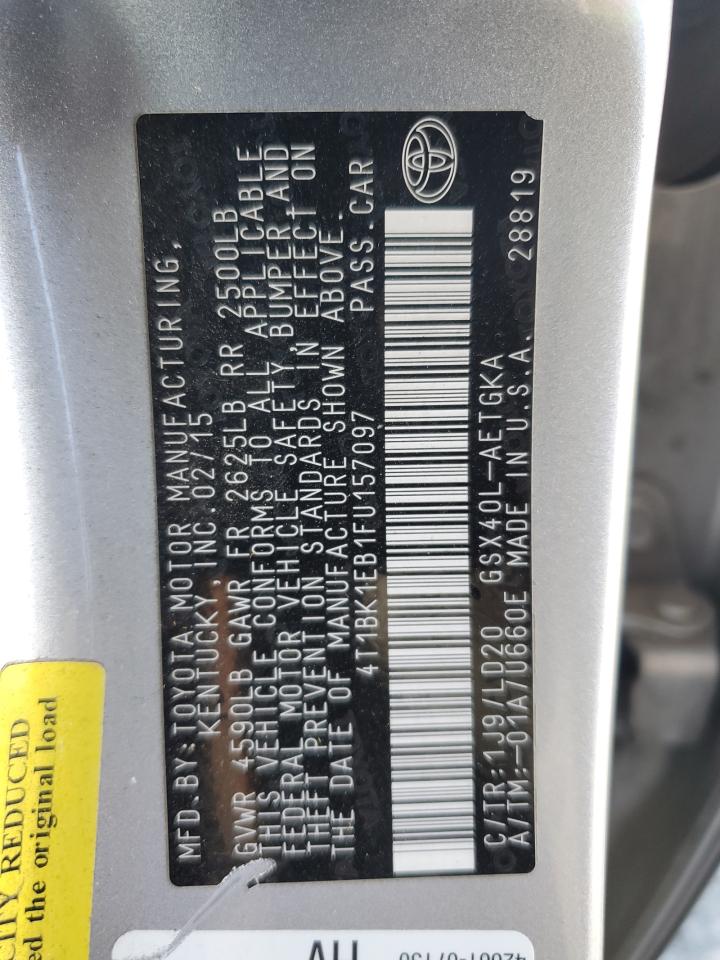 4T1BK1EB1FU157097 2015 Toyota Avalon Xle