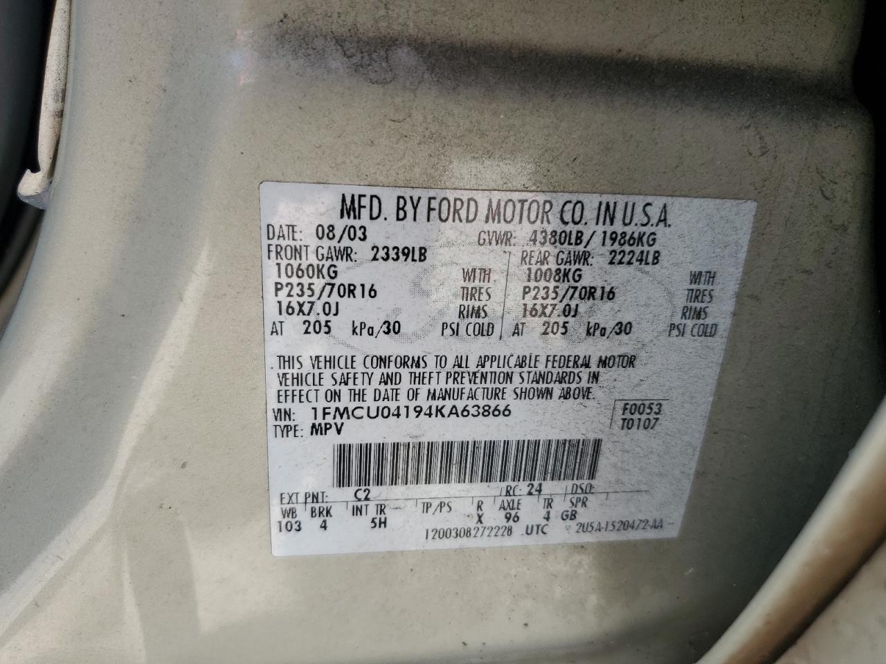 1FMCU04194KA63866 2004 Ford Escape Limited