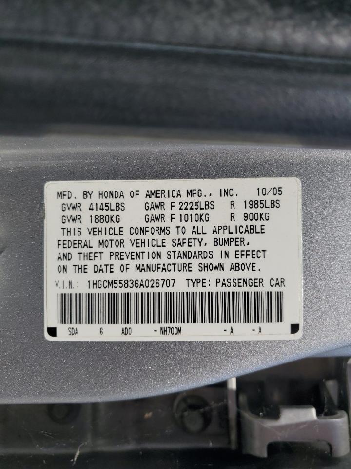 1HGCM55836A026707 2006 Honda Accord Ex