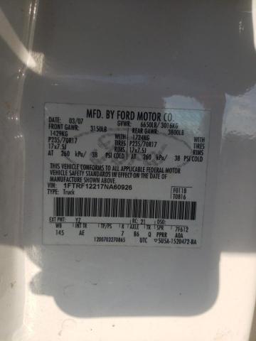 2007 Ford F150 VIN: 1FTRF12217NA60926 Lot: 58126104