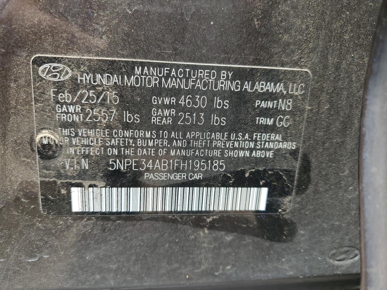 5NPE34AB1FH195185 2015 Hyundai Sonata Sport