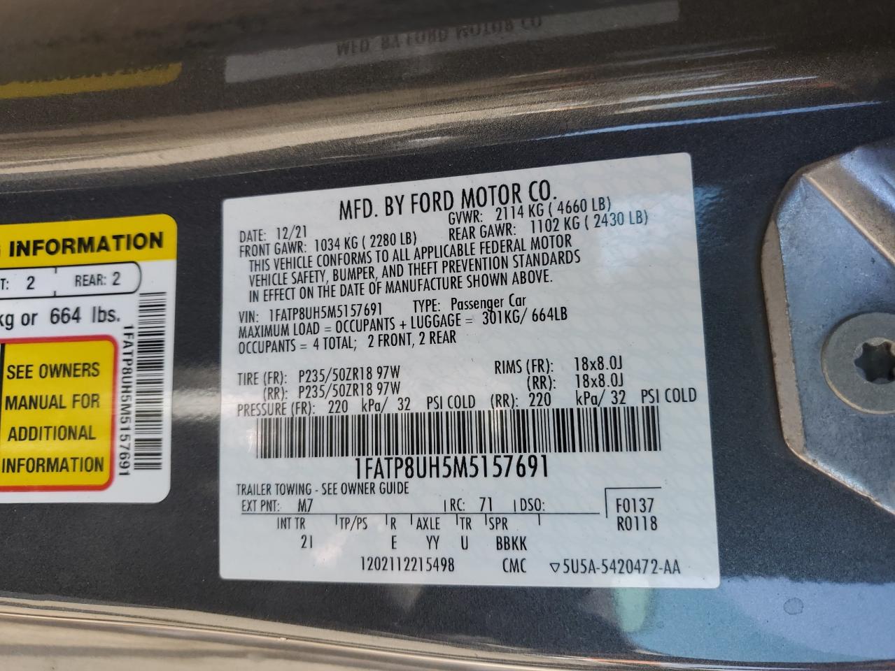 1FATP8UH5M5157691 2021 Ford Mustang