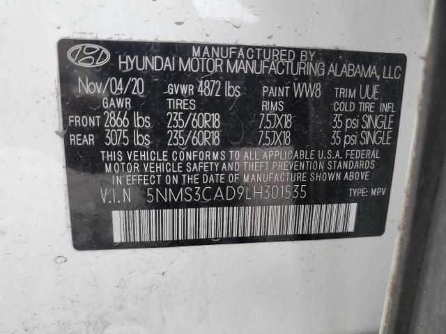 2020 Hyundai Santa Fe Sel VIN: 5NMS3CAD9LH301535 Lot: 61066174