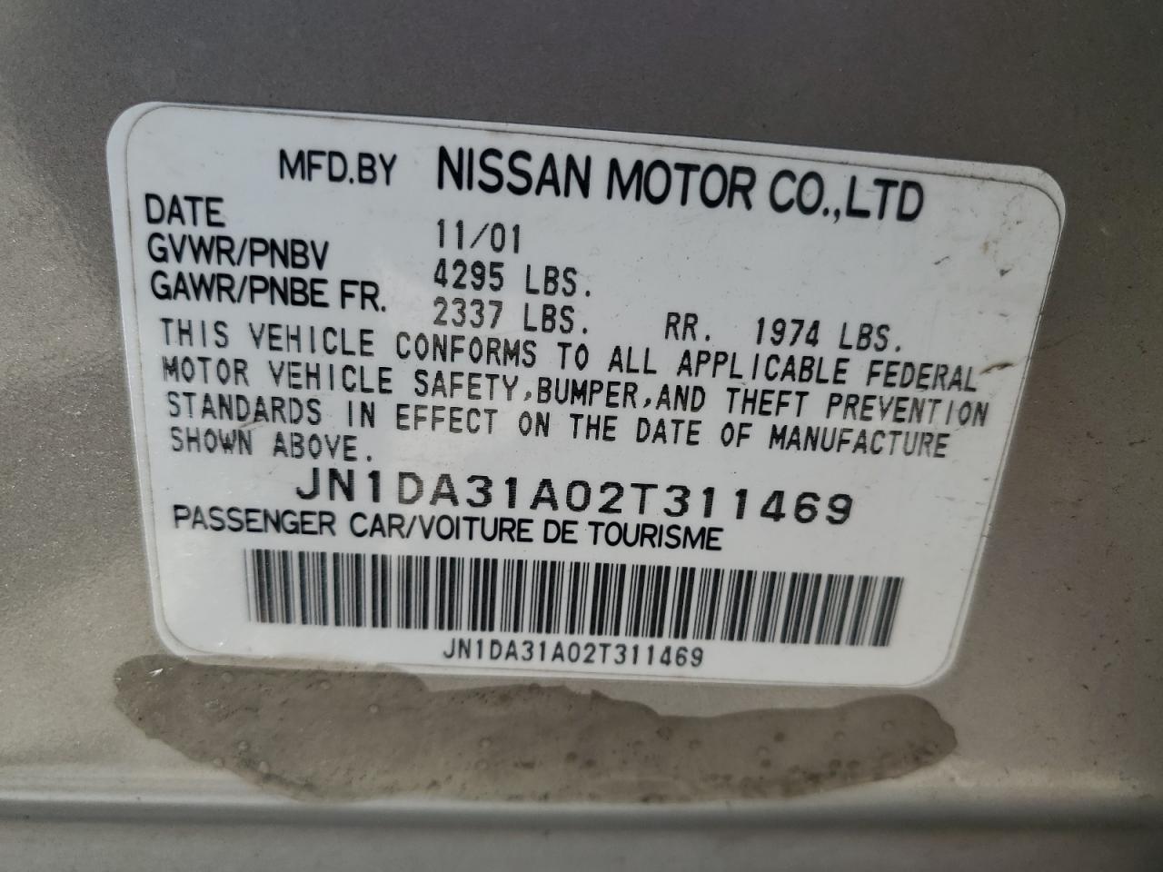 JN1DA31A02T311469 2002 Nissan Maxima Gle