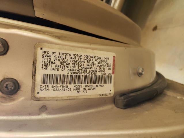 2000 Toyota Camry Ce VIN: JT2BG22K7Y0433365 Lot: 57340694