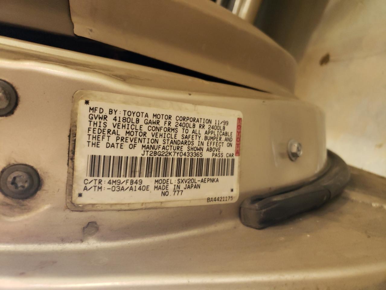 JT2BG22K7Y0433365 2000 Toyota Camry Ce