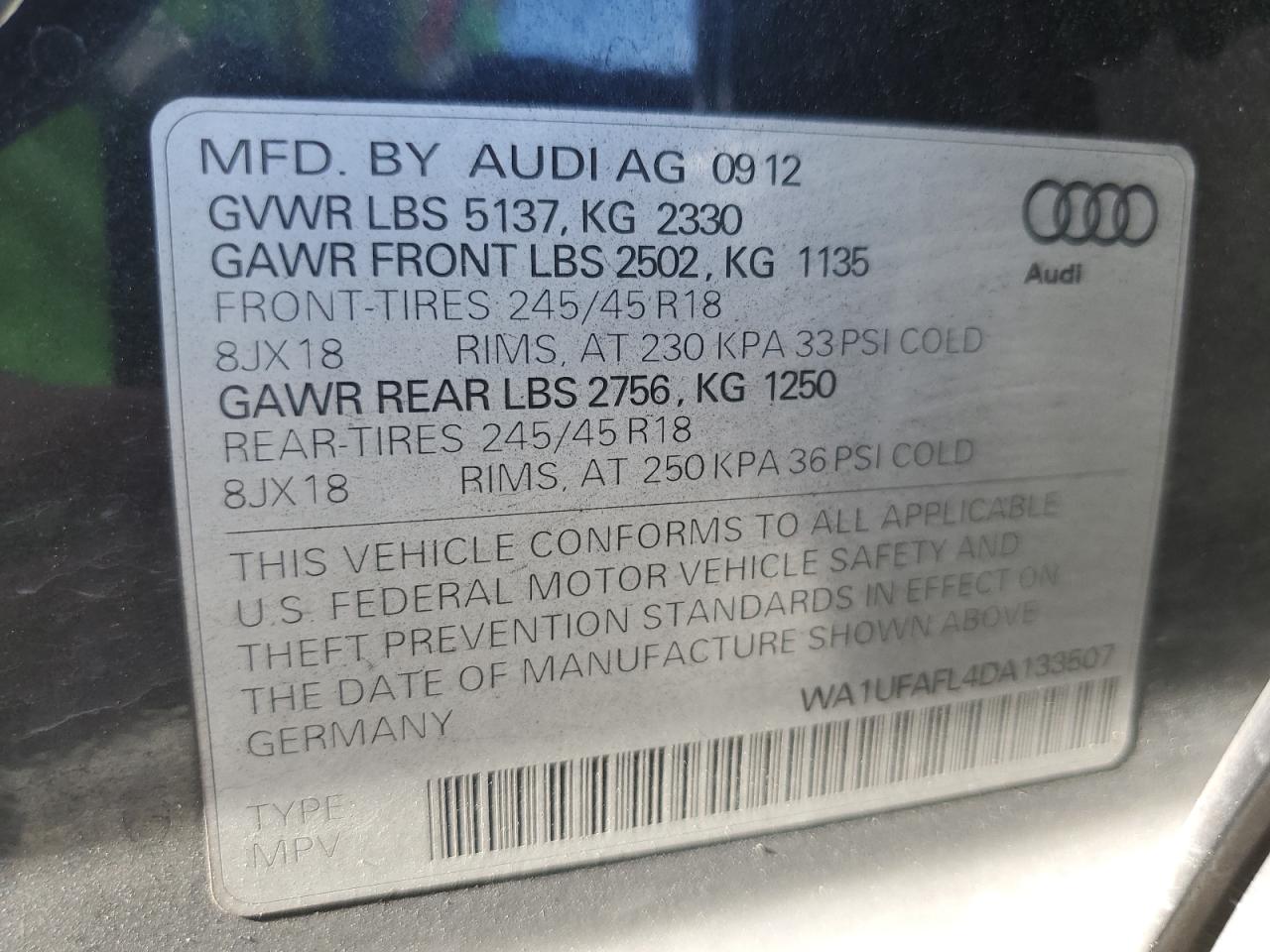 WA1UFAFL4DA133507 2013 Audi A4 Allroad Premium Plus