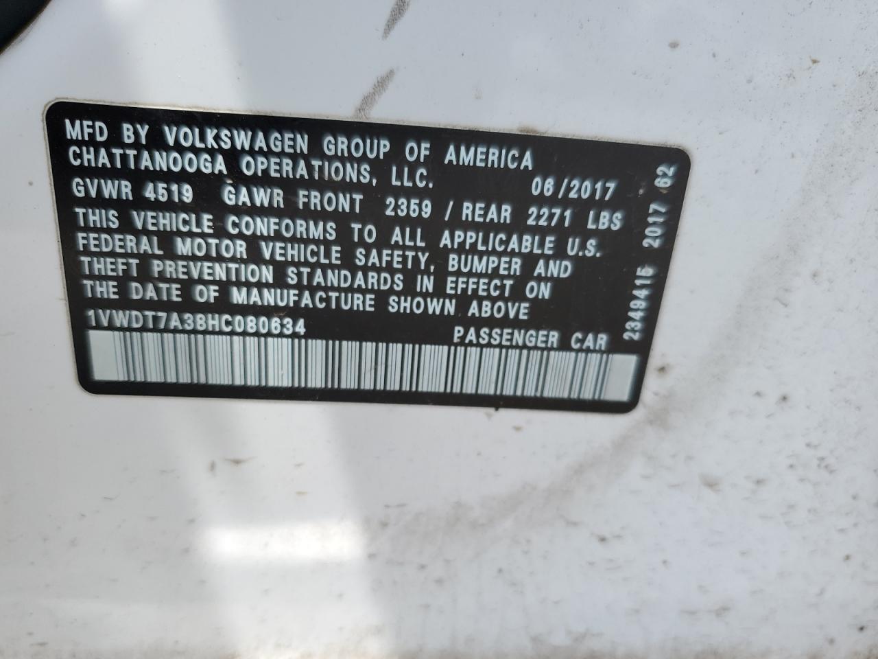 1VWDT7A38HC080634 2017 Volkswagen Passat R-Line