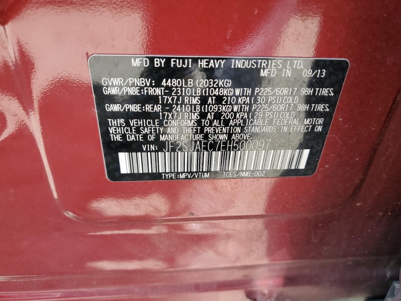 JF2SJAEC7EH500097 2014 Subaru Forester 2.5I Premium