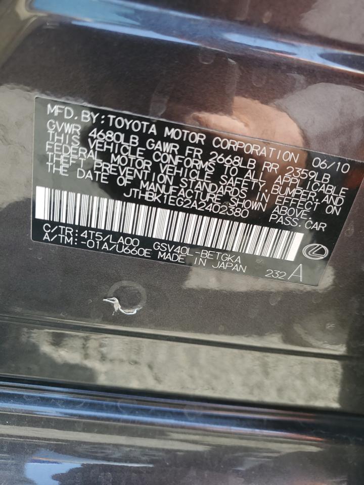 JTHBK1EG2A2402380 2010 Lexus Es 350