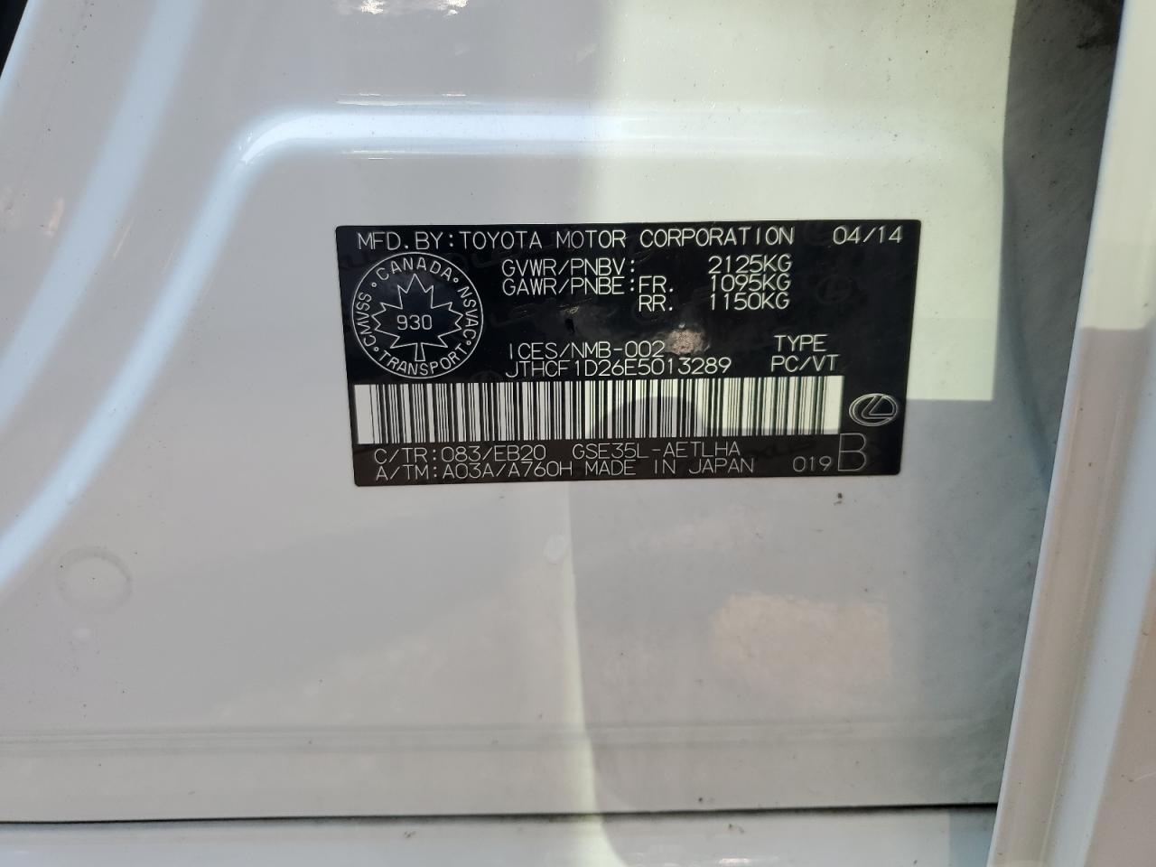 JTHCF1D26E5013289 2014 Lexus Is 250