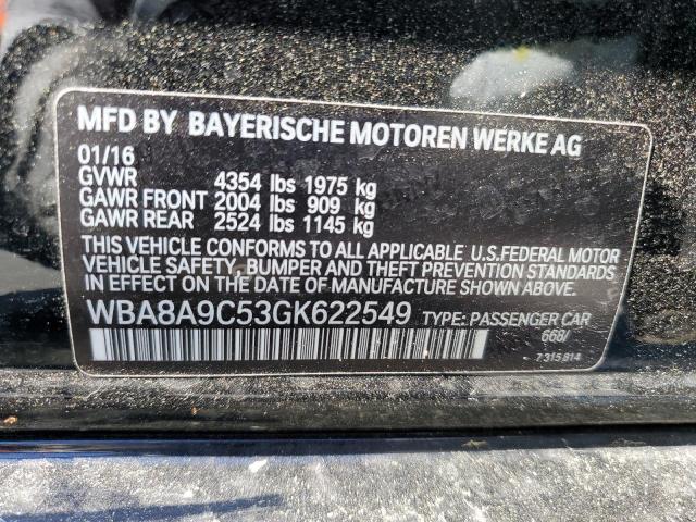 2016 BMW 320 I VIN: WBA8A9C53GK622549 Lot: 60349344