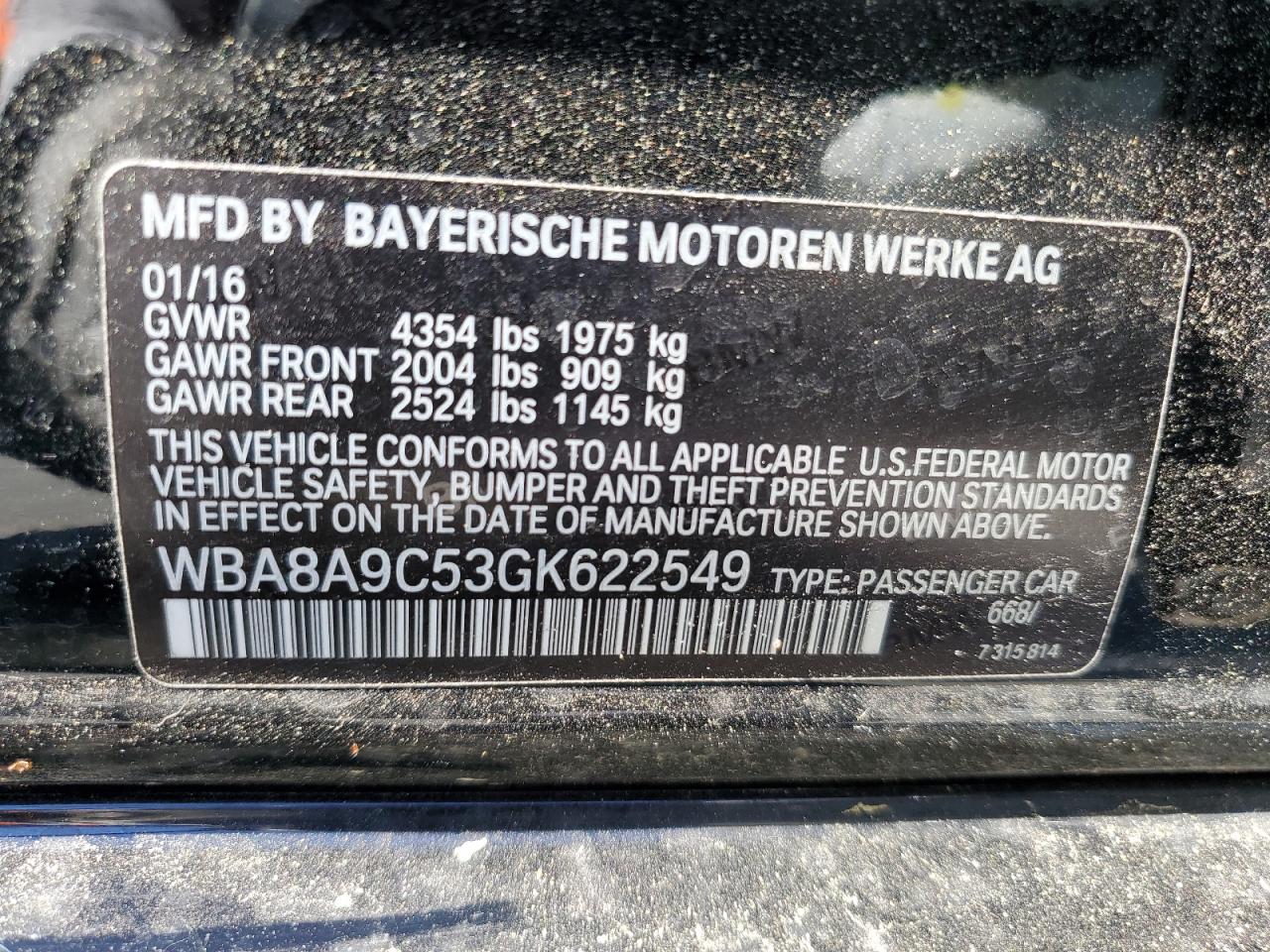 WBA8A9C53GK622549 2016 BMW 320 I