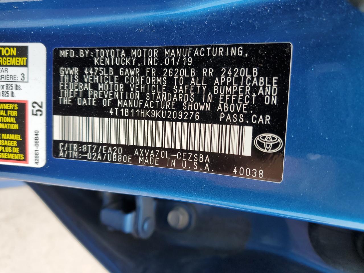 2019 Toyota Camry L vin: 4T1B11HK9KU209276