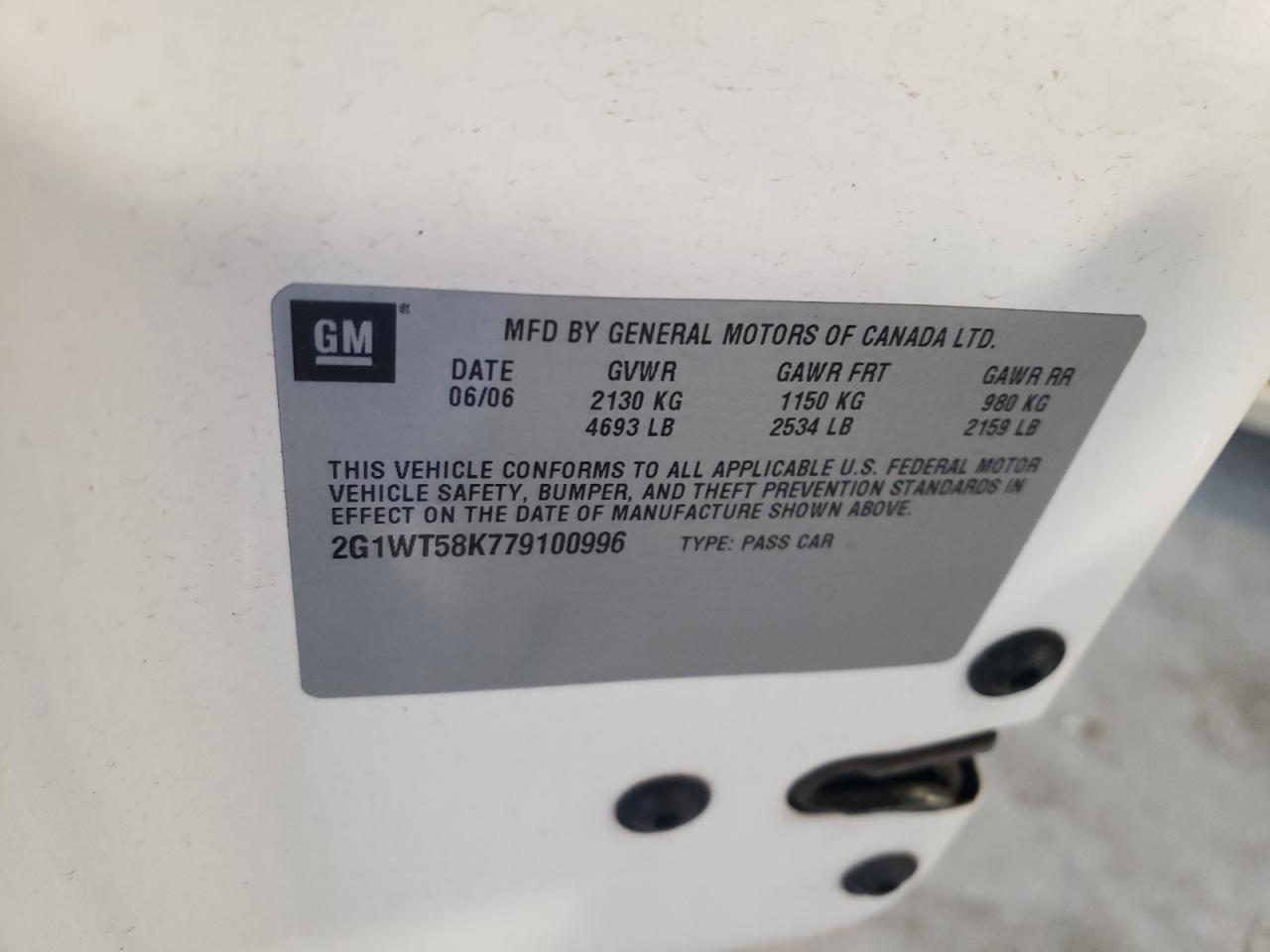 2G1WT58K779100996 2007 Chevrolet Impala Lt