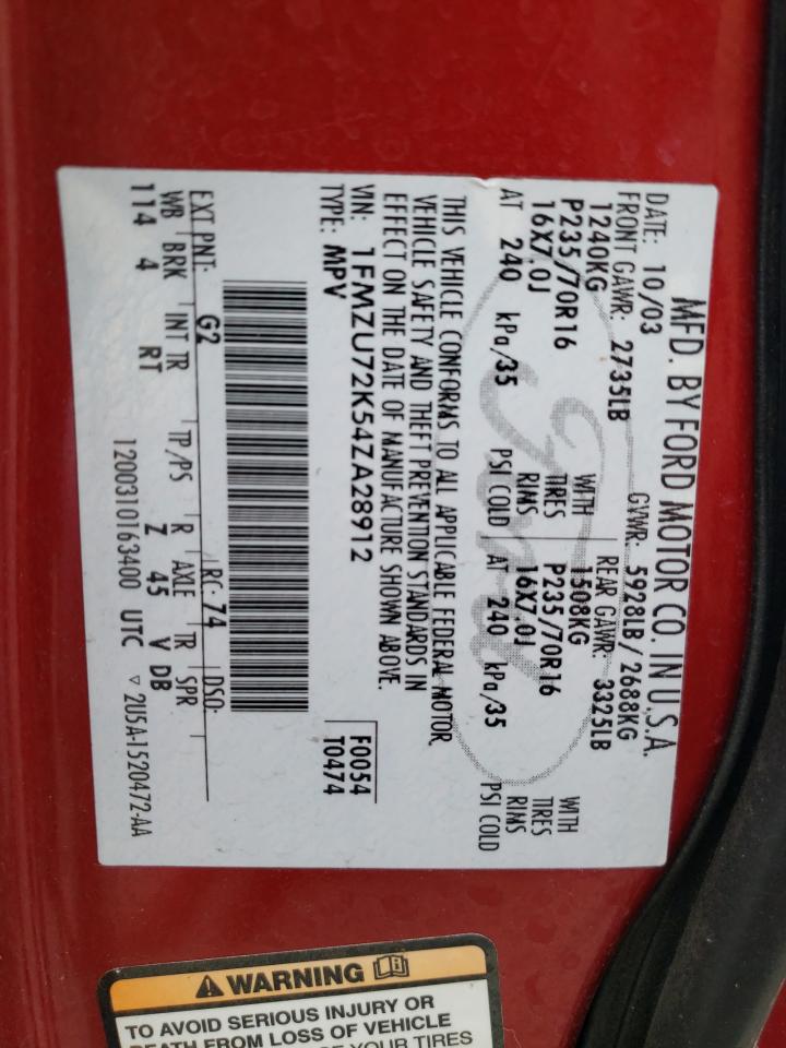 1FMZU72K54ZA28912 2004 Ford Explorer Xls