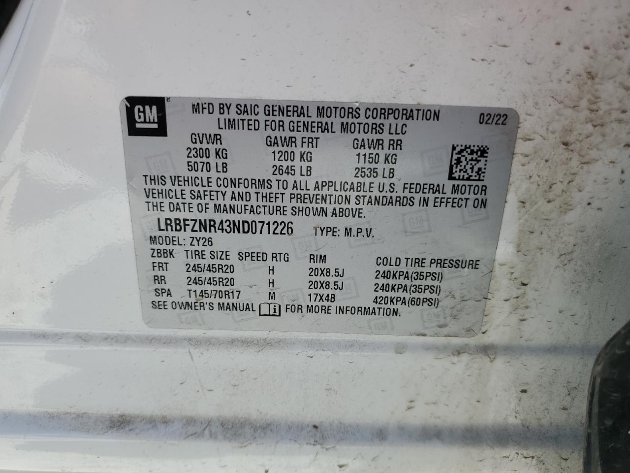 LRBFZNR43ND071226 2022 Buick Envision Essence