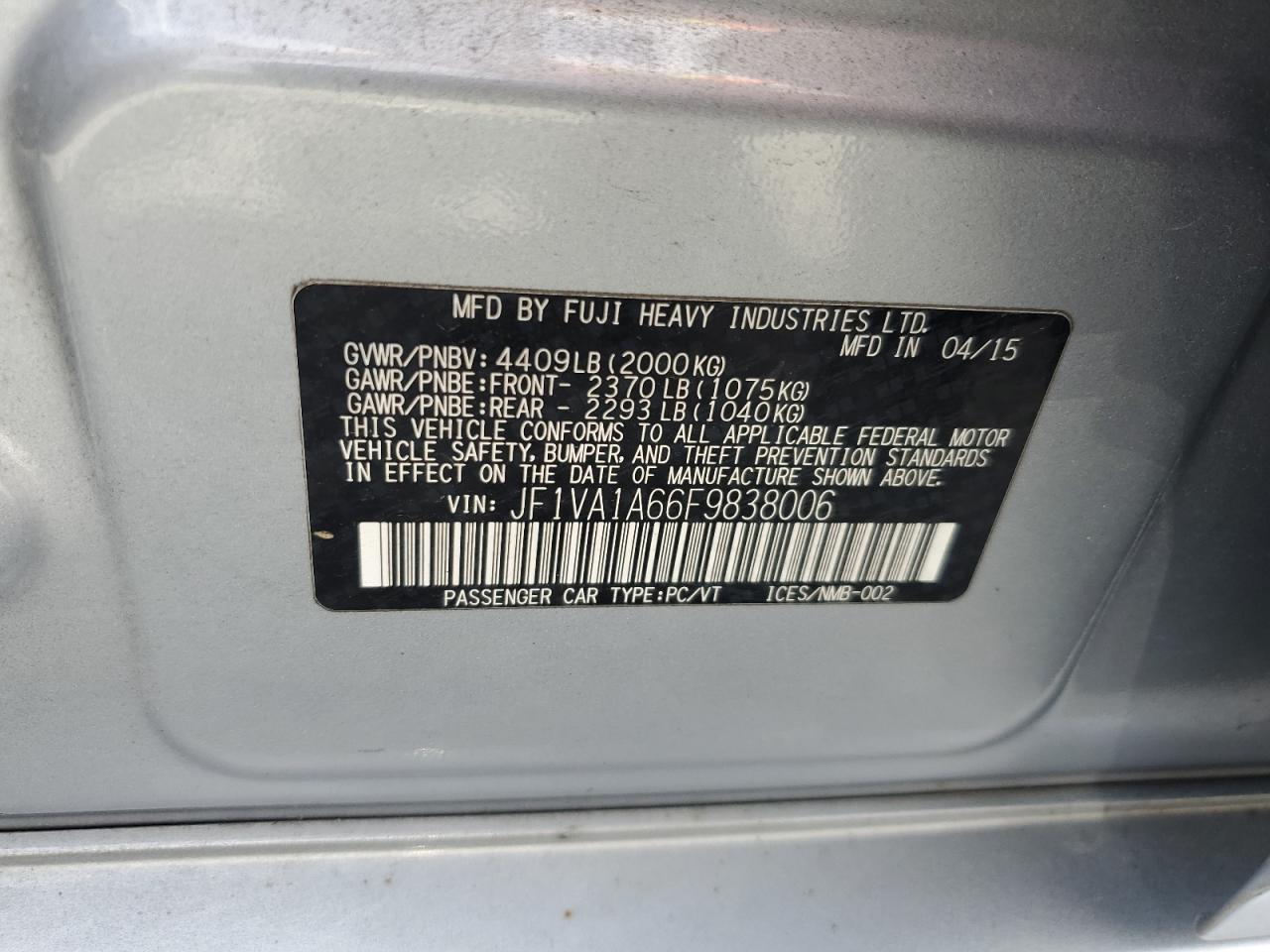 JF1VA1A66F9838006 2015 Subaru Wrx