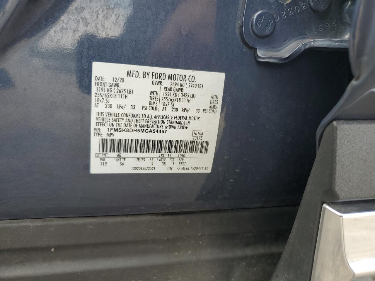 1FMSK8DH5MGA54467 2021 Ford Explorer Xlt