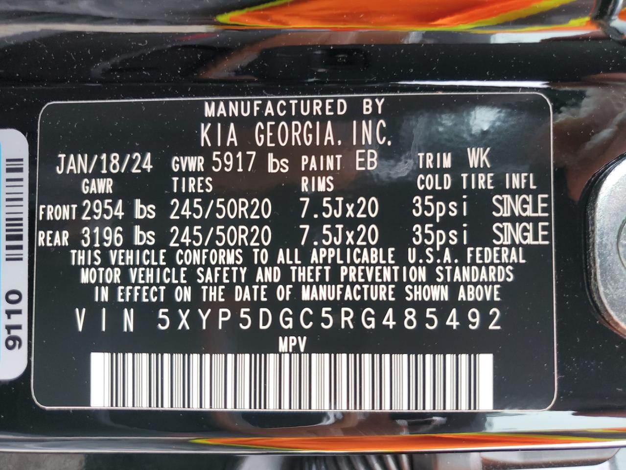 5XYP5DGC5RG485492 2024 Kia Telluride Sx