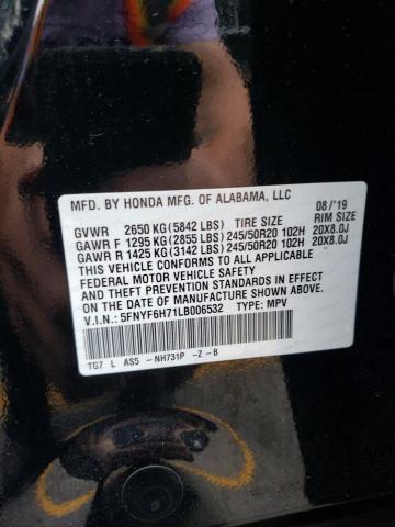 2020 HONDA PILOT BLAC - 5FNYF6H71LB006532