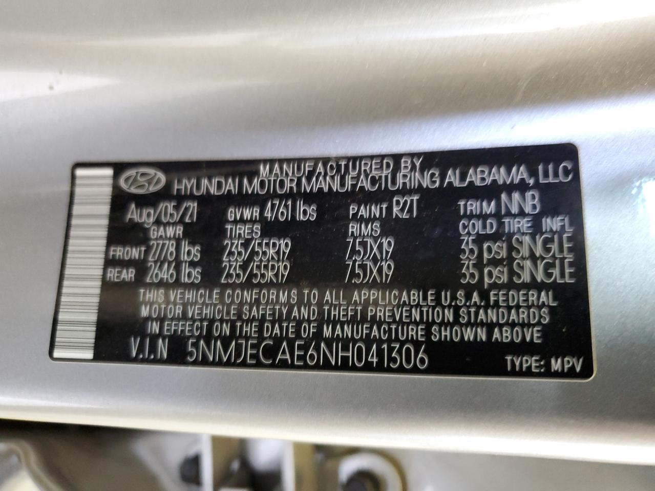 5NMJECAE6NH041306 2022 Hyundai Tucson Limited