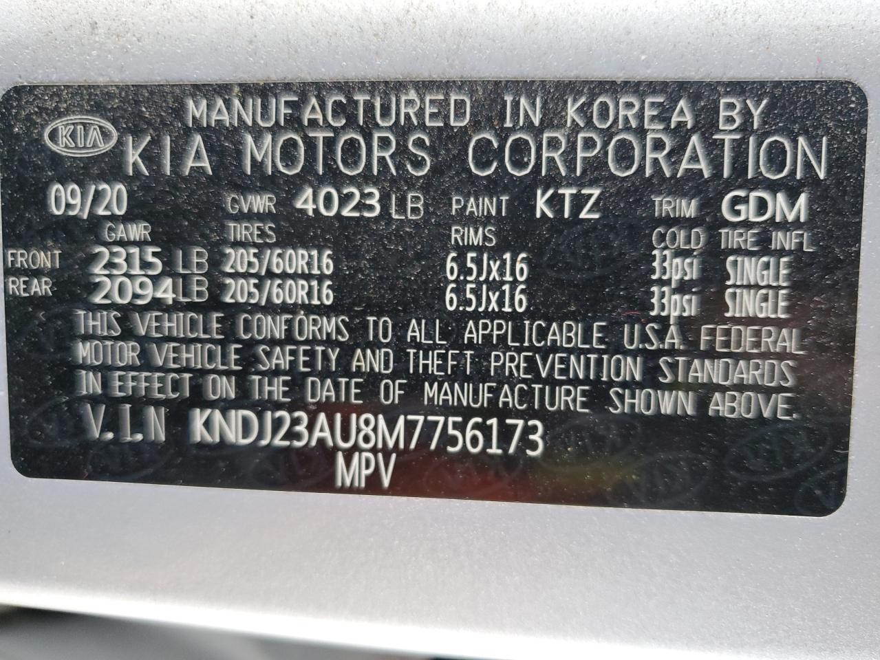 KNDJ23AU8M7756173 2021 Kia Soul Lx