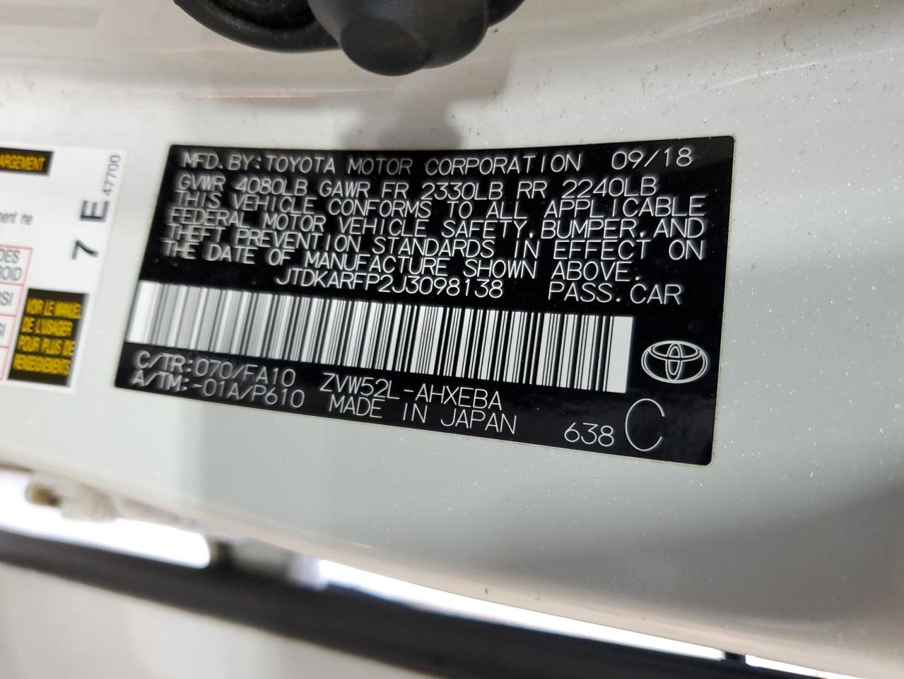JTDKARFP2J3098138 2018 Toyota Prius Prime