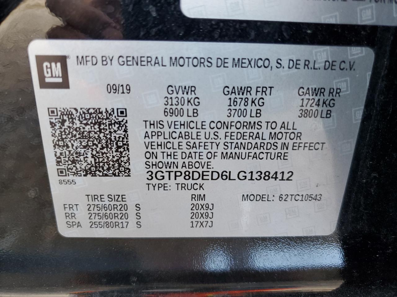 3GTP8DED6LG138412 2020 GMC Sierra C1500 Slt