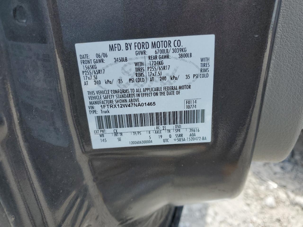 1FTRX12W47NA01465 2007 Ford F150