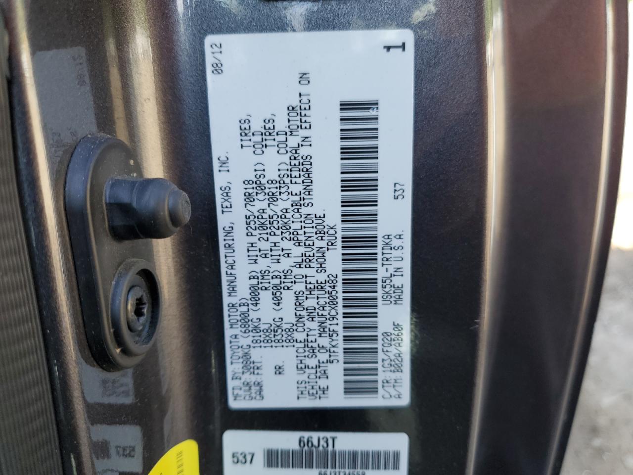 5TFKY5F19CX005482 2012 Toyota Tundra