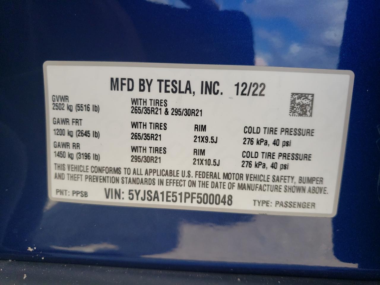 5YJSA1E51PF500048 2023 Tesla Model S