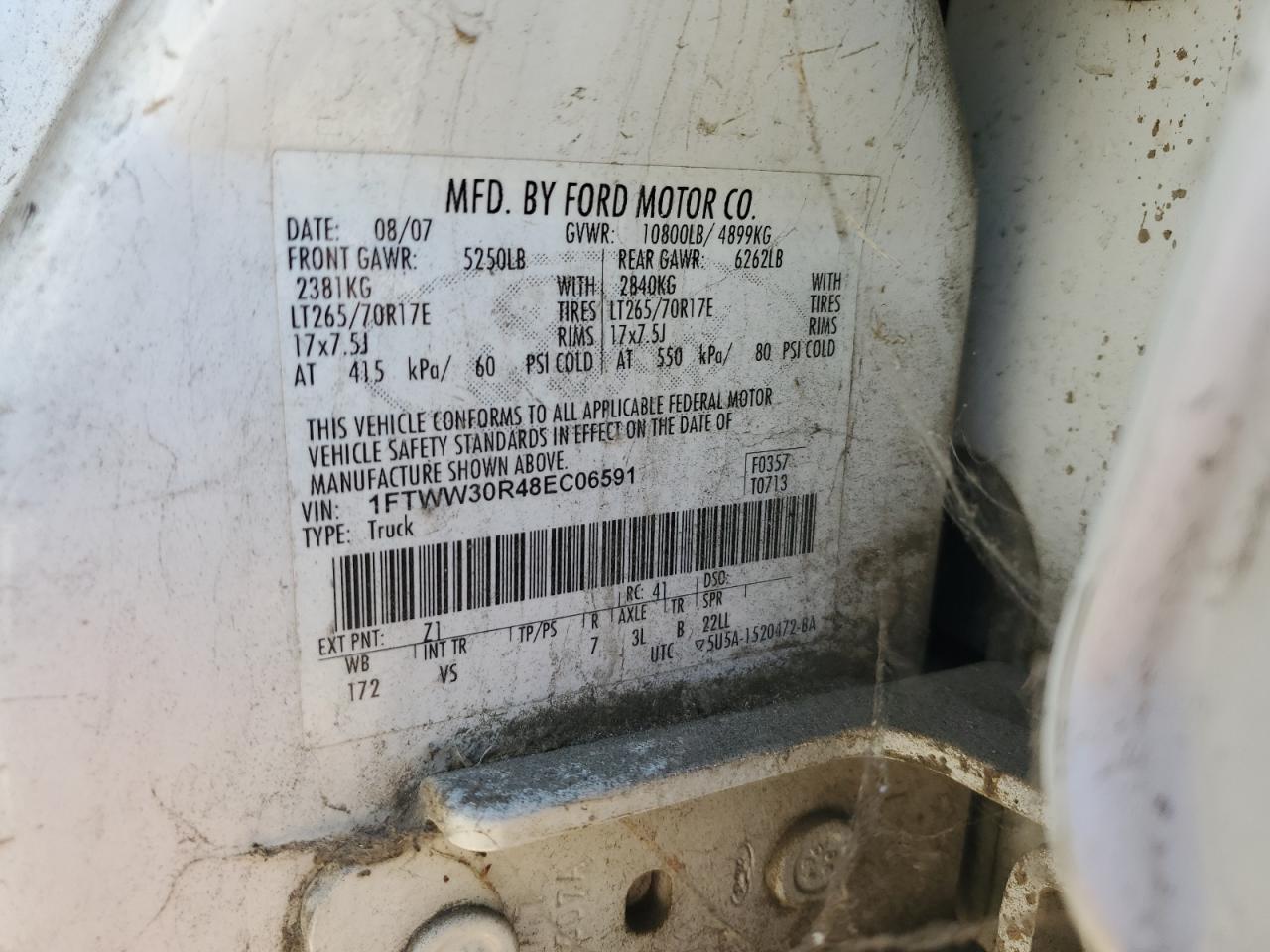 1FTWW30R48EC06591 2008 Ford F350 Srw Super Duty