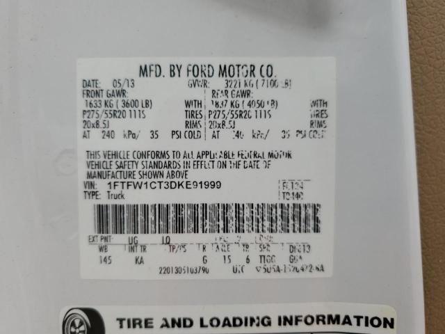 2013 Ford F150 Supercrew VIN: 1FTFW1CT3DKE91999 Lot: 57490724