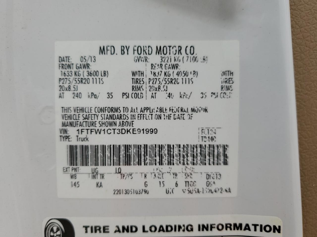 1FTFW1CT3DKE91999 2013 Ford F150 Supercrew