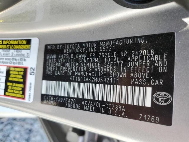 VIN 4T1G11AK2MU592111 2021 Toyota Camry, SE no.12