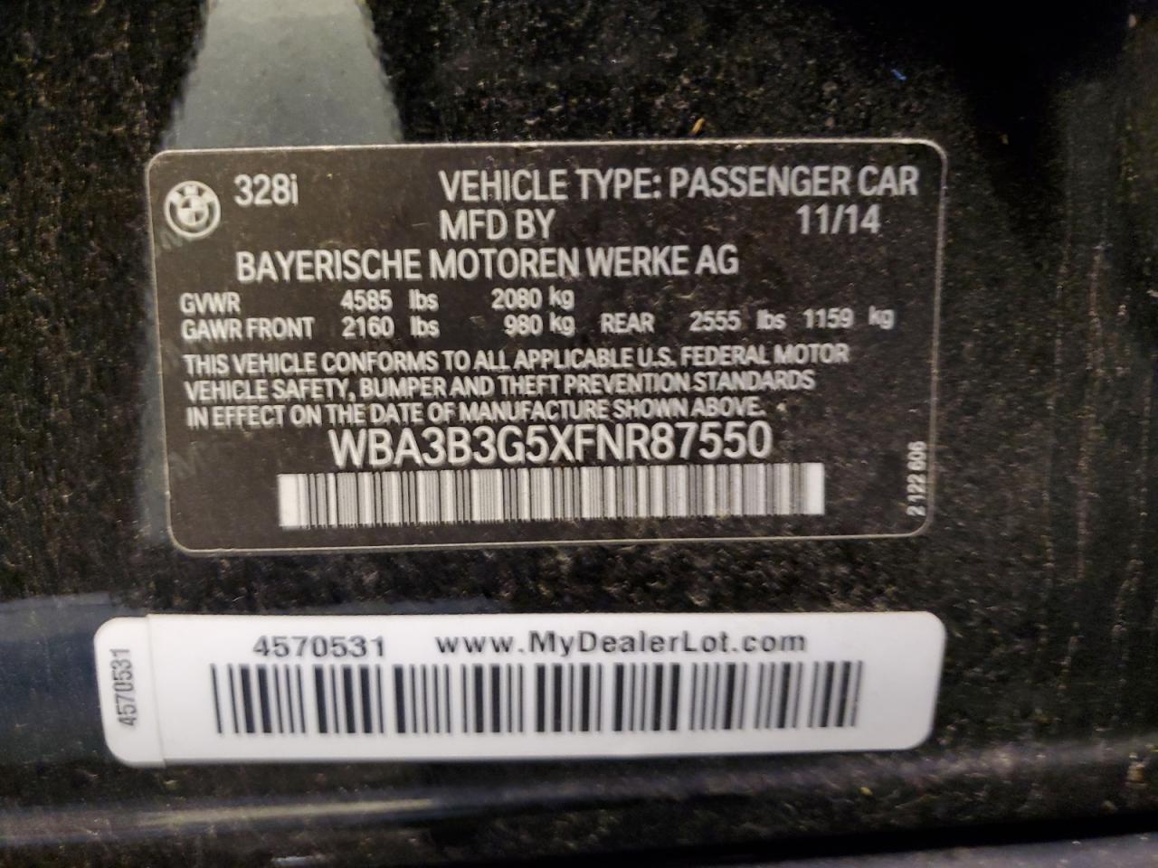 WBA3B3G5XFNR87550 2015 BMW 328 Xi