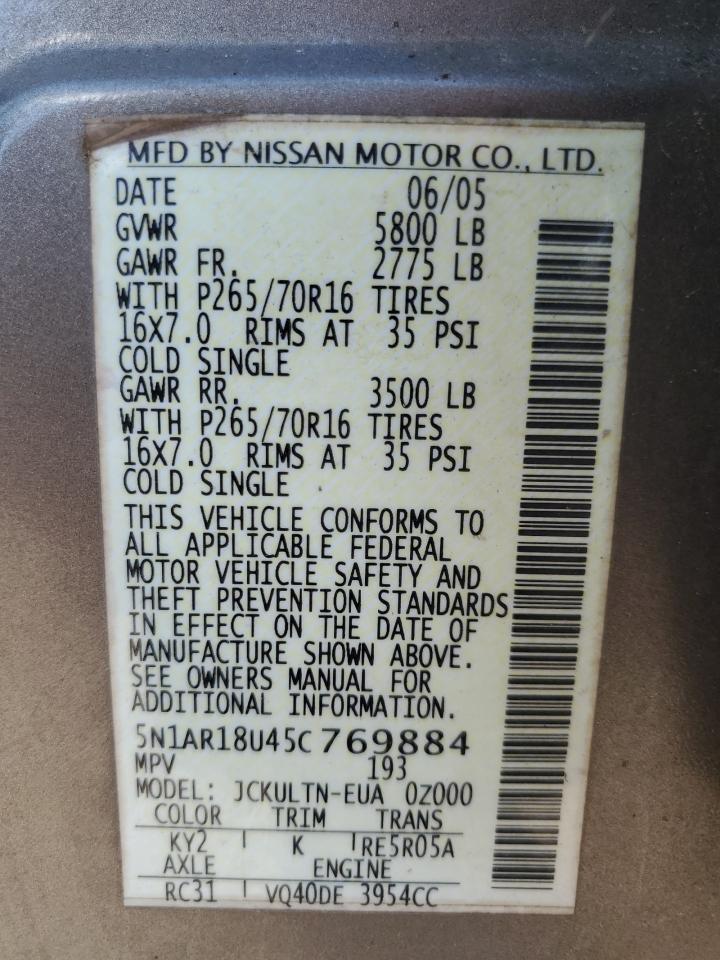 5N1AR18U45C769884 2005 Nissan Pathfinder Le