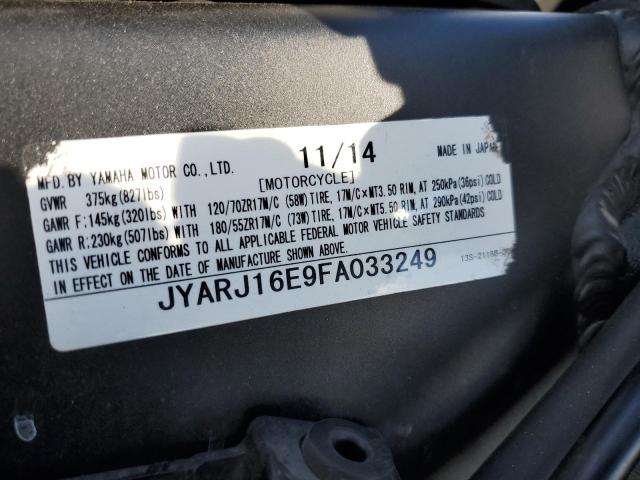 2015 YAMAHA YZFR6 JYARJ16E9FA033249