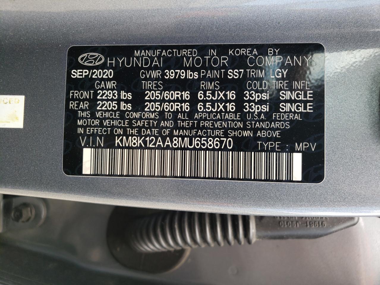 KM8K12AA8MU658670 2021 Hyundai Kona Se