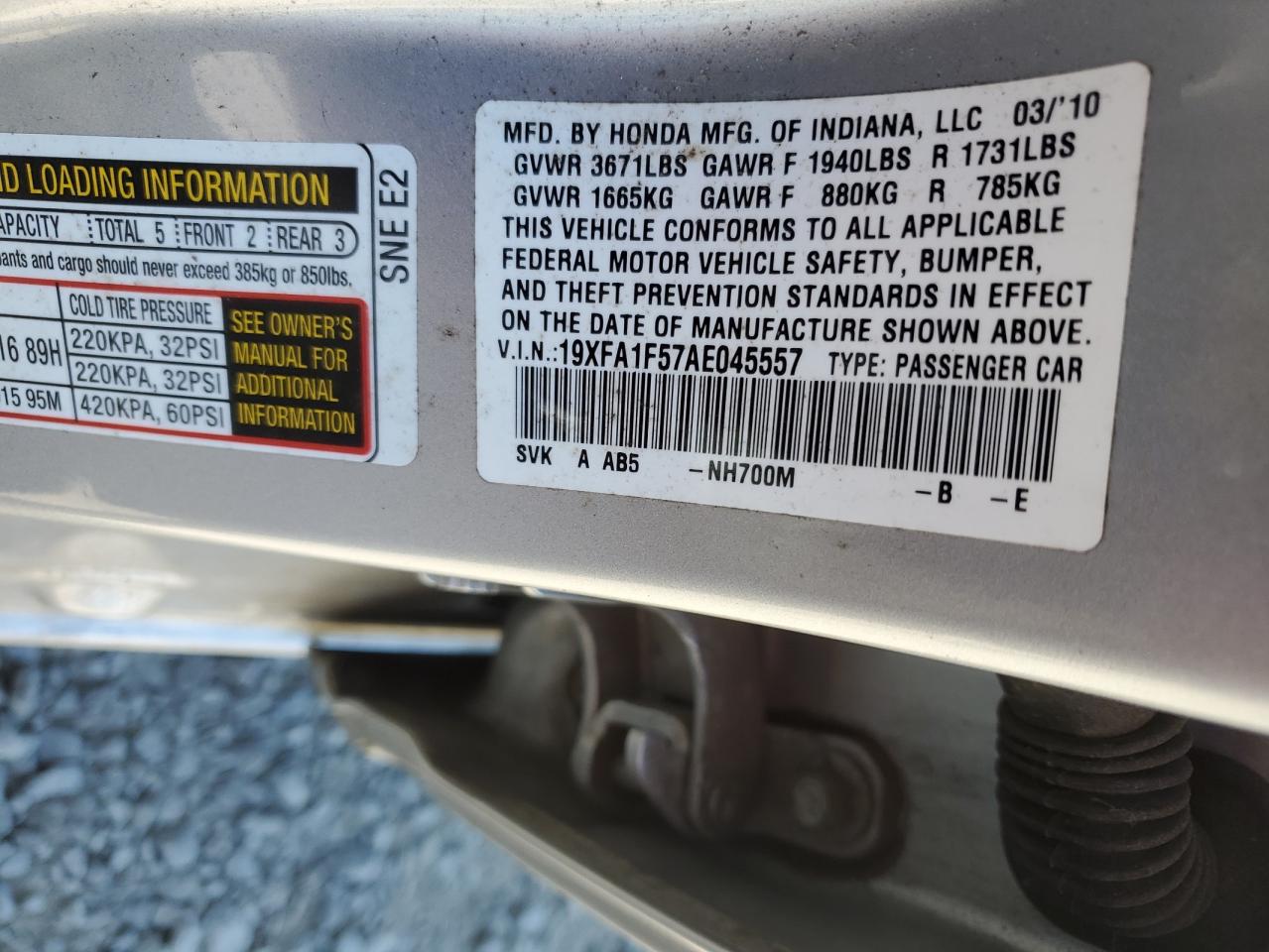 19XFA1F57AE045557 2010 Honda Civic Lx