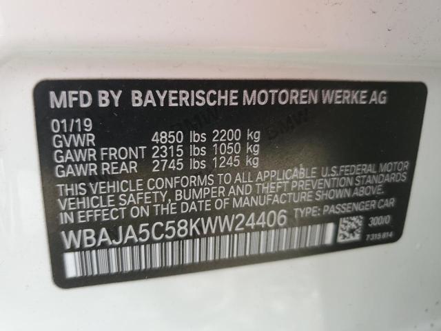 2019 BMW 530 I VIN: WBAJA5C58KWW24406 Lot: 55849284