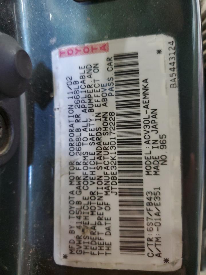 JTDBE32K130172228 2003 Toyota Camry Le