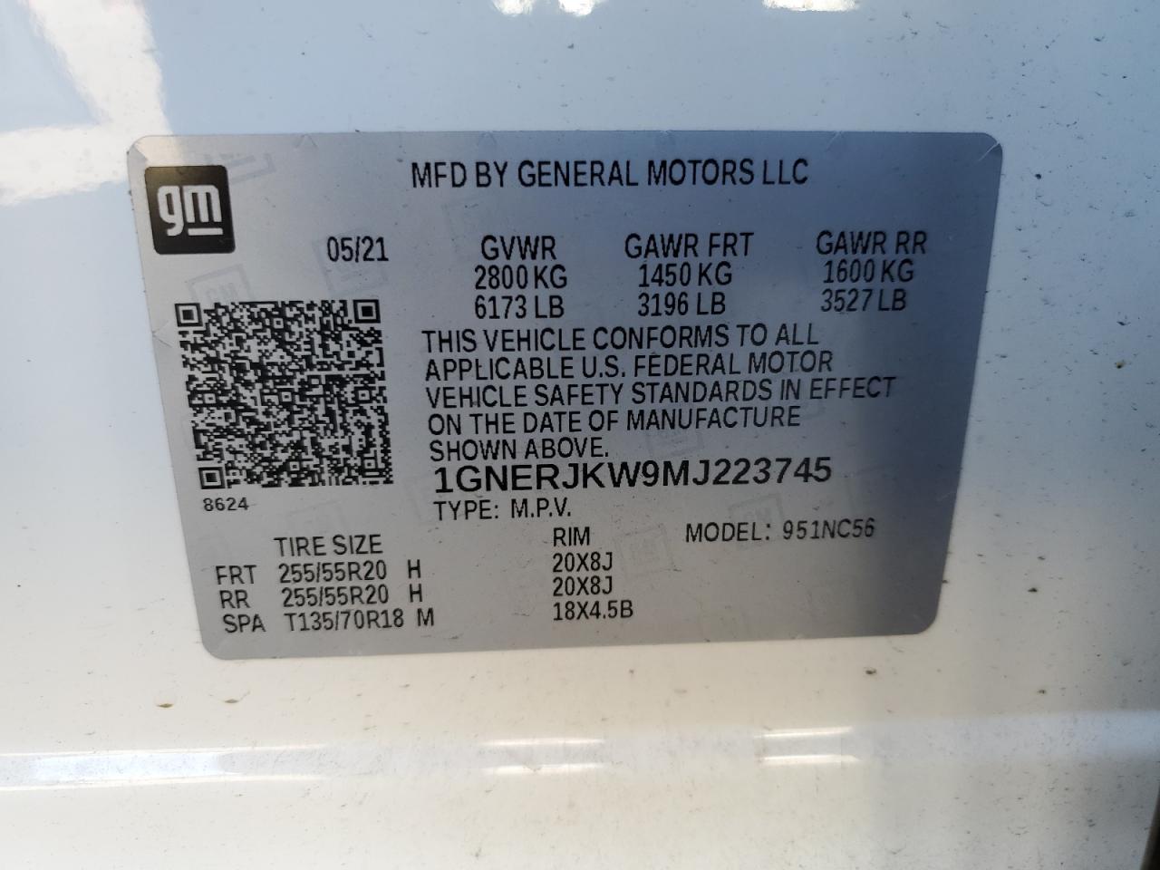 1GNERJKW9MJ223745 2021 Chevrolet Traverse Rs
