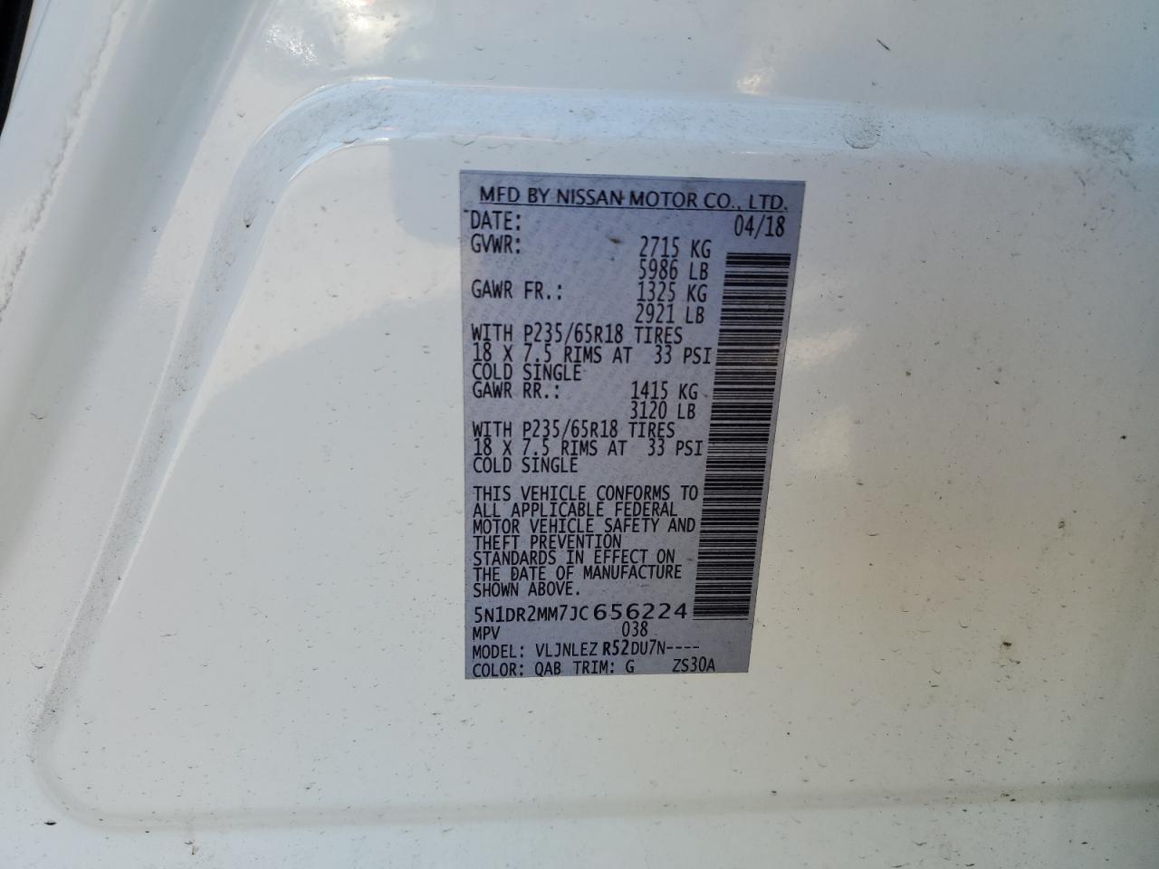 5N1DR2MM7JC656224 2018 Nissan Pathfinder S