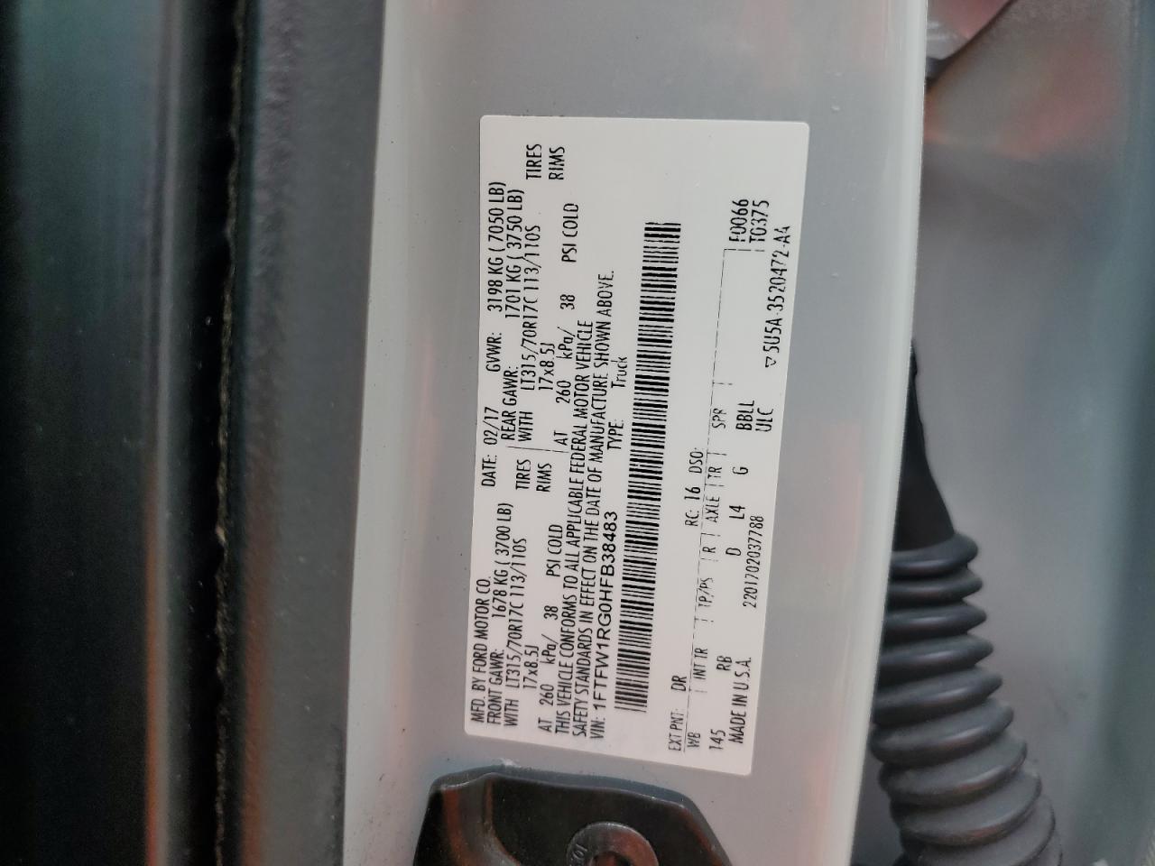 1FTFW1RG0HFB38483 2017 Ford F150 Raptor