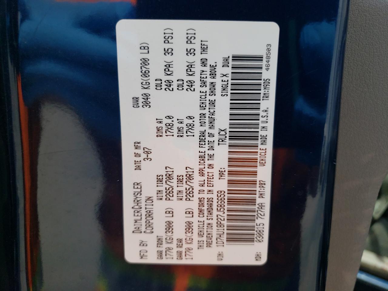 1D7HU18P27J586659 2007 Dodge Ram 1500 St